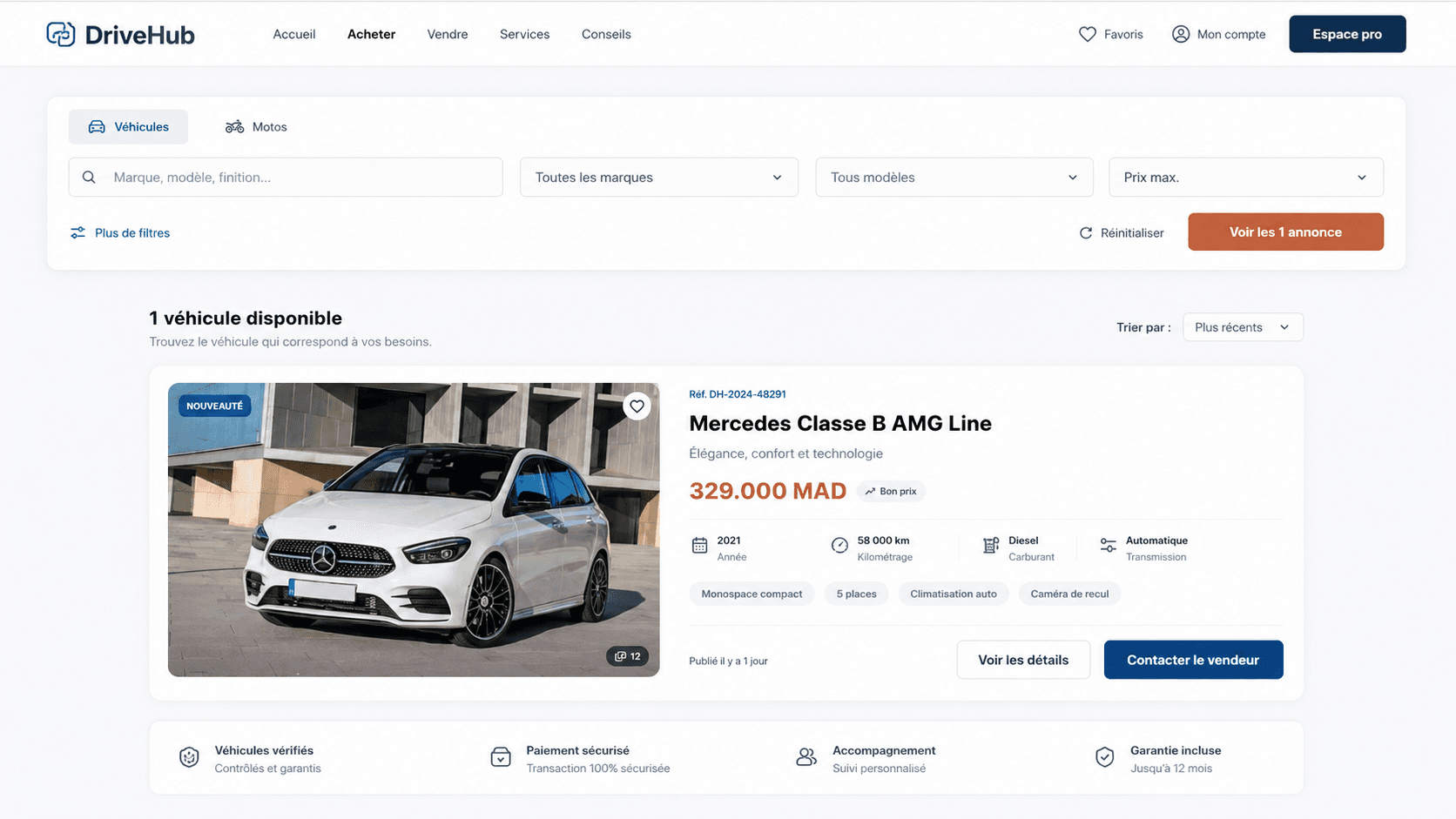 Interface MarketSoft illustrant un parcours de recherche et de comparaison conçu autour de l’expérience utilisateur