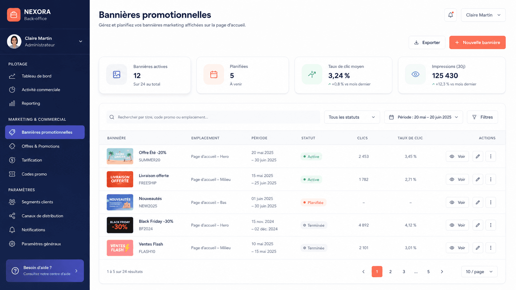 Interface MarketSoft illustrant la mise en avant et l’animation d’offres commerciales